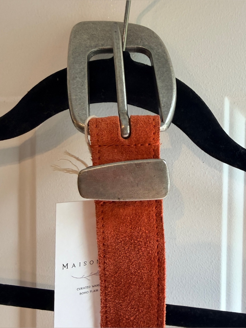 Men's Suede Orange Belt with Brushed Metal Buckle